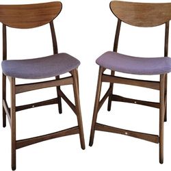 GDF Studio Molle Indoor Mid Century Counter Stools. Walnut Finish With Purple Fabric Upholstery. 