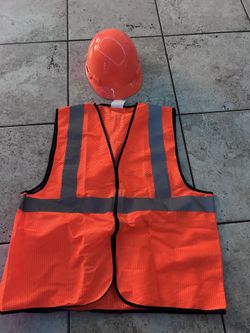 Orange Construction Vest With Hat Size L/XL