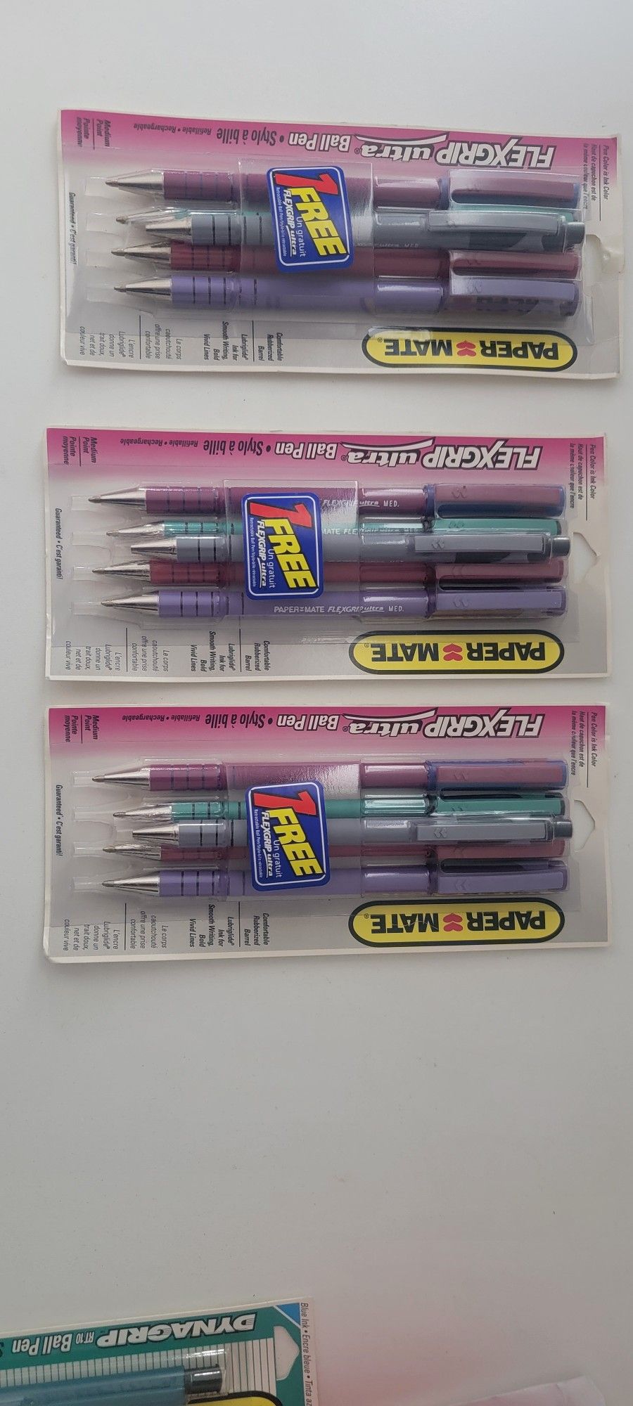 Lot of 3 Vtg Paper Mate Double Heart FlexGrip Ultra Ball Pens 1995 Total 15