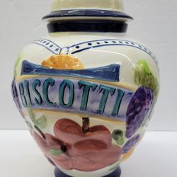 Vintage Hand-Painted 12.5" Nonni's Ceramic Biscotti Cookie Jar W/ Lid & Gasket