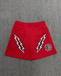 Red EE shorts,Red and Black Eric Emannuel shorts.
