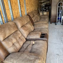 2 Tone Brown rocking loveseat, and  Sofa