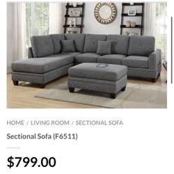 Gray Sectional Sofa - Ottoman Sold Separately 
