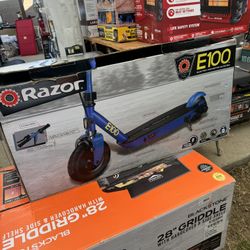 Razor Black Label E100 Electric Scooter - Blue, up to 10 mph, 8" Pneumatic Front Tire, for Child 8+