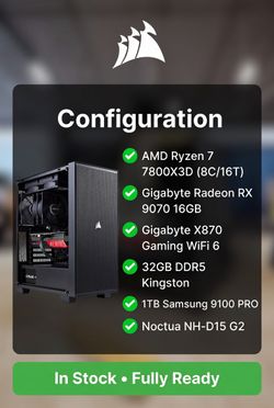 Gaming PC - Ryzen 7 7800X3D + RX 9070 16GB | 32GB DDR5 | Samsung 9100 PRO 1 TB | Noctua NH-D15 G2