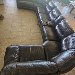 Dark Leather Sectional 