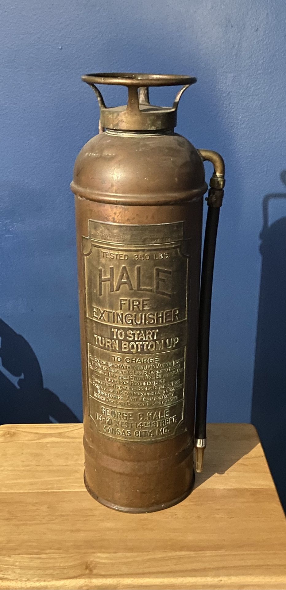 Rare Vintage Brass And Copper Hale Fire Extinguisher
