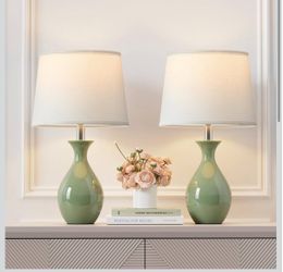 Table Lamp Set of 2, Modern Ceramic Bedside Lamps for Night Stands, Classic Small Lamp Nightstand Lamp for Bedroom Living Room Desk End Table Rocker S