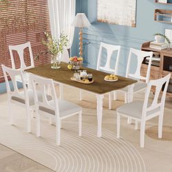 7-Piece Dining Table Set 60inch to 78inch Extendable Wood Dining Table with Removable Leaf 