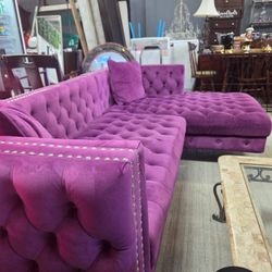 Purple Velvet Sectional Couch 