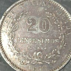 1877 20 Centesimos  silver  coin Of Urgaway 
