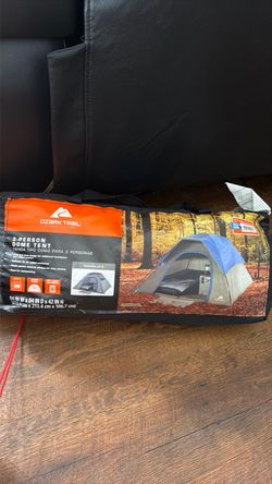 3 person dome tent, cool weather mummy sleeping bag,and what I believe to be floor mats with