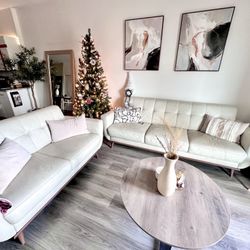 Italian Leather Cream Leather Couch Set 