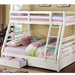 White Twin Over Full Bunk Bed With Storage 