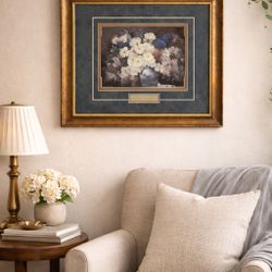 Elegant framed print of Cosmos by Santos, featuring a classic floral still life in soft, 