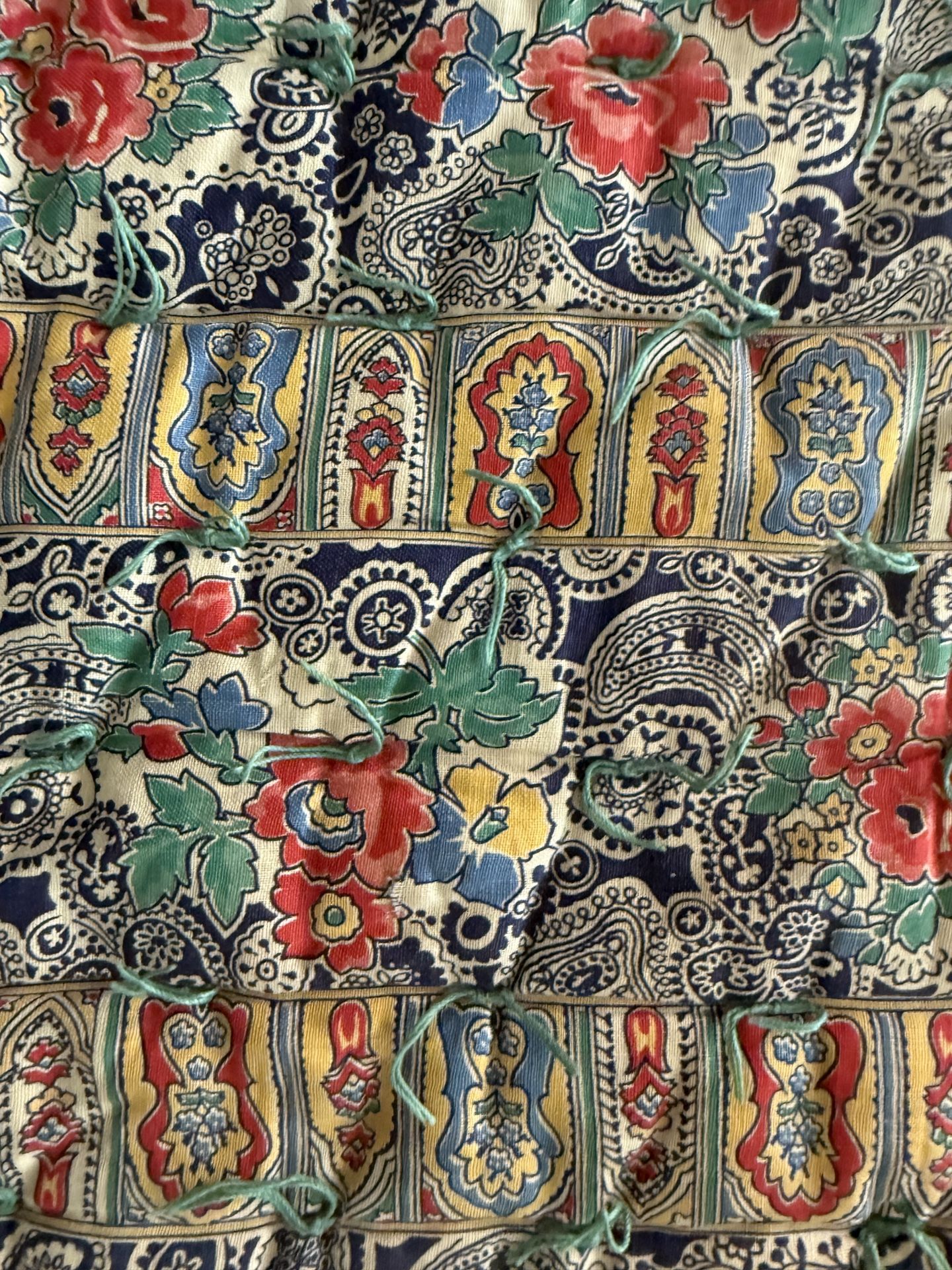 Vintage Homemade Thick Quilt Green/Blue