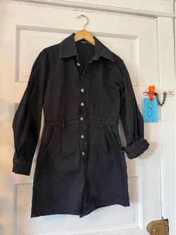 Black Denim Long sleeve Romper