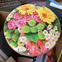 Vintage Floral Circular Storage Tin Sewing Crafts Art Metal Box Decor Flowers