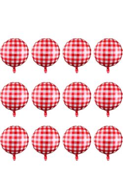Threan 29-Pack 18-Inch Checkerboard Foil Balloons – Party Decorations for Summer Picnics, BBQs, Racing-Themed Birthdays, and Holidays (Red, White)