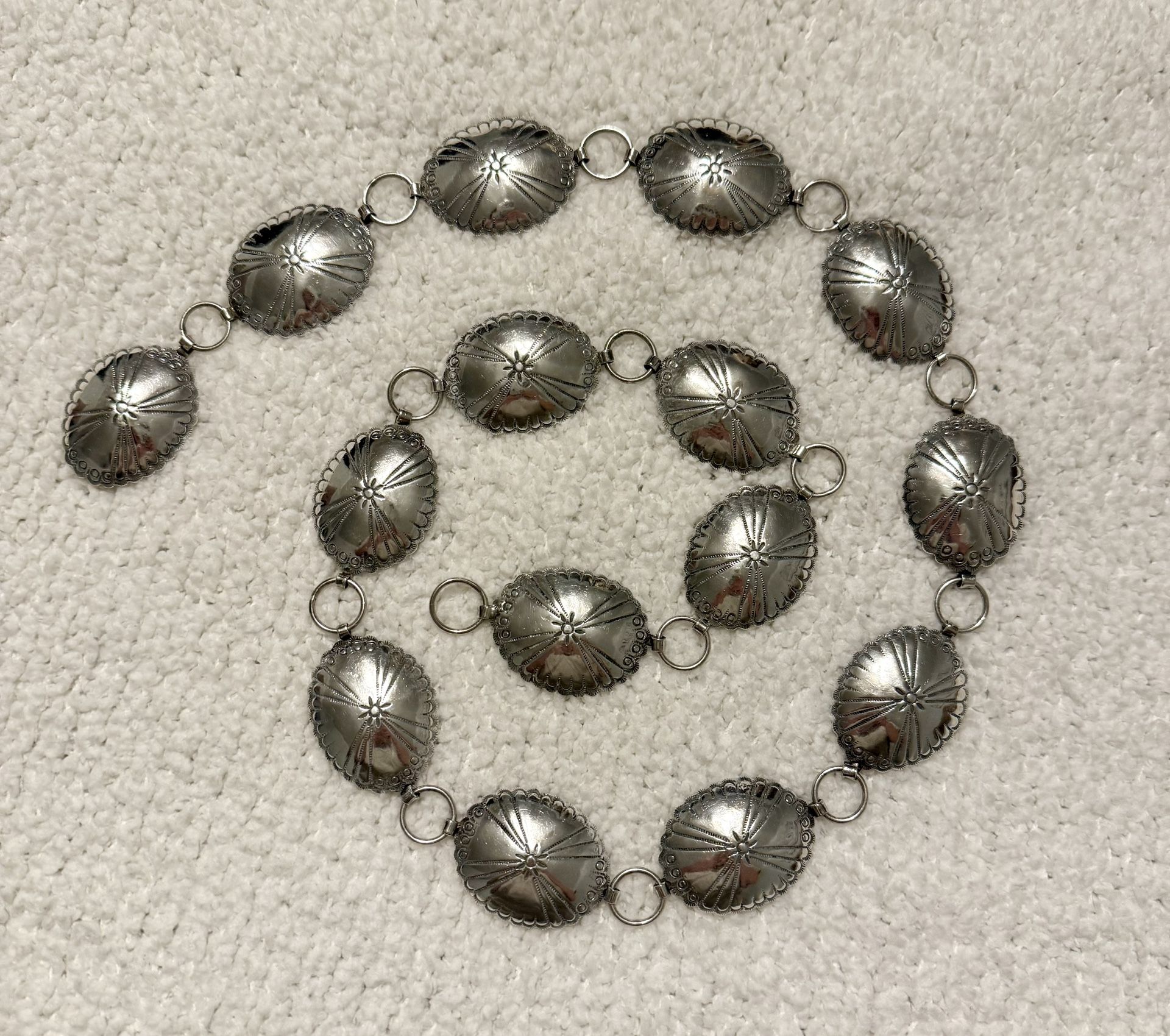 Vintage Navajo Sterling Silver Concho Belt – Signed S.A. Arviso – 15 Hand Stamped Conchos