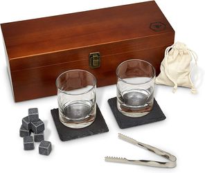 Whiskey Glass Set - Whiskey Stones - Bourbon Glass Bar Set, 8 Whiskey Rocks and 2 Stone Coasters