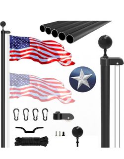 20FT Sectional Flag Pole Kit, Extra Thick Heavy Duty Aluminum Flagpoles for Outside House Inground with 3'*5' American Flag and Black Ball Topper for