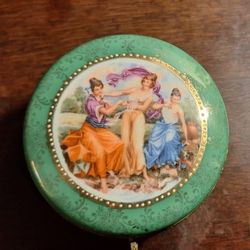 Vintage Green Porcelain Round Box 