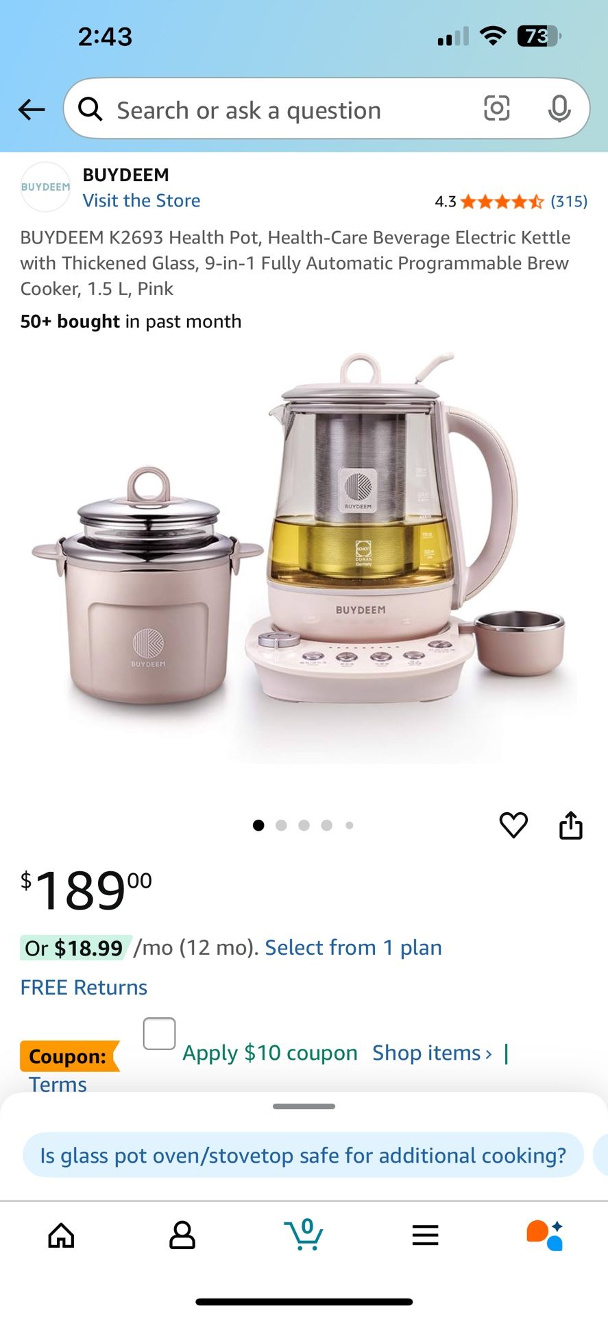BUYDEEM K2693 Health Pot, Health-Care Beverage Electric Kettle with Thickened Glass, 9-in-1 Fully Automatic Programmable Brew Cooker, 1.5 L, Pink