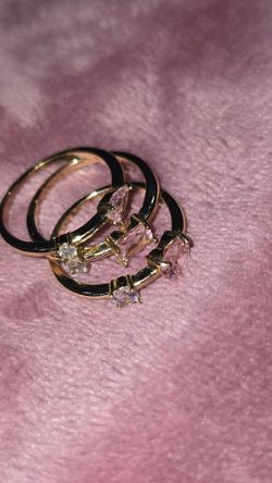 Gold-Toned Stackable Ring Set with Pink Stones