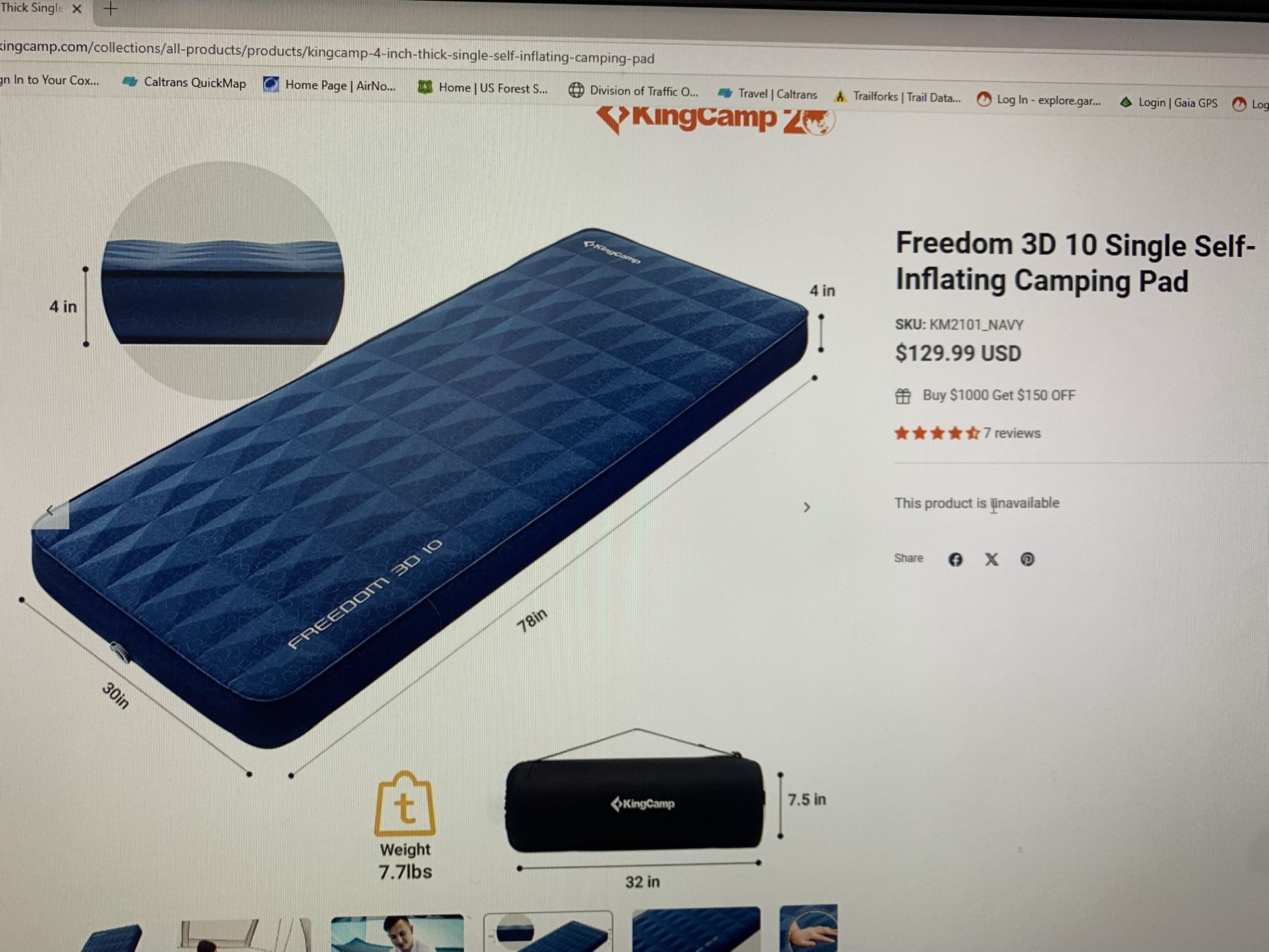 KingCamp Freedom 3D 10 Self Inflating Sleeping Pad For Camping