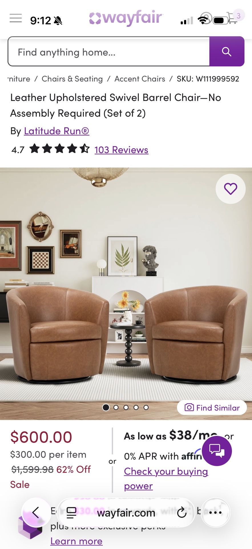 New Brown Swivel Barrel Chairs (set of 2)