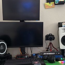 Pc W Dual Monitors And Audio Interface And Microphone