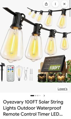 New100’ outdoor solar string lights W 8 modes/remote