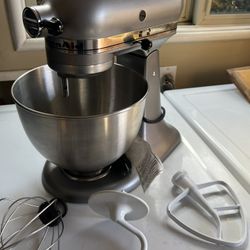 Matte Silver Kitchenaid Mixer With Attachments