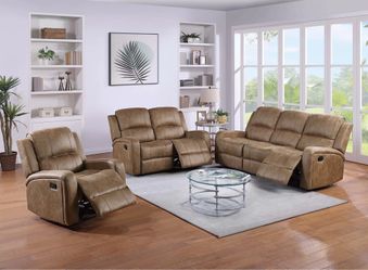 3PCS MANUAL RECLINERS LEATHER LIKE FABRIC CHESTNUT (P8784/5/6) $999 DELIVER AVAILABLE
