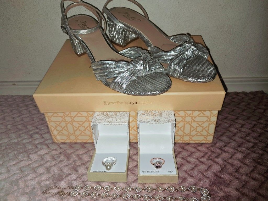 FULL GLAM SET: Heels, Real GOLD n SILVER Rings, Necklace