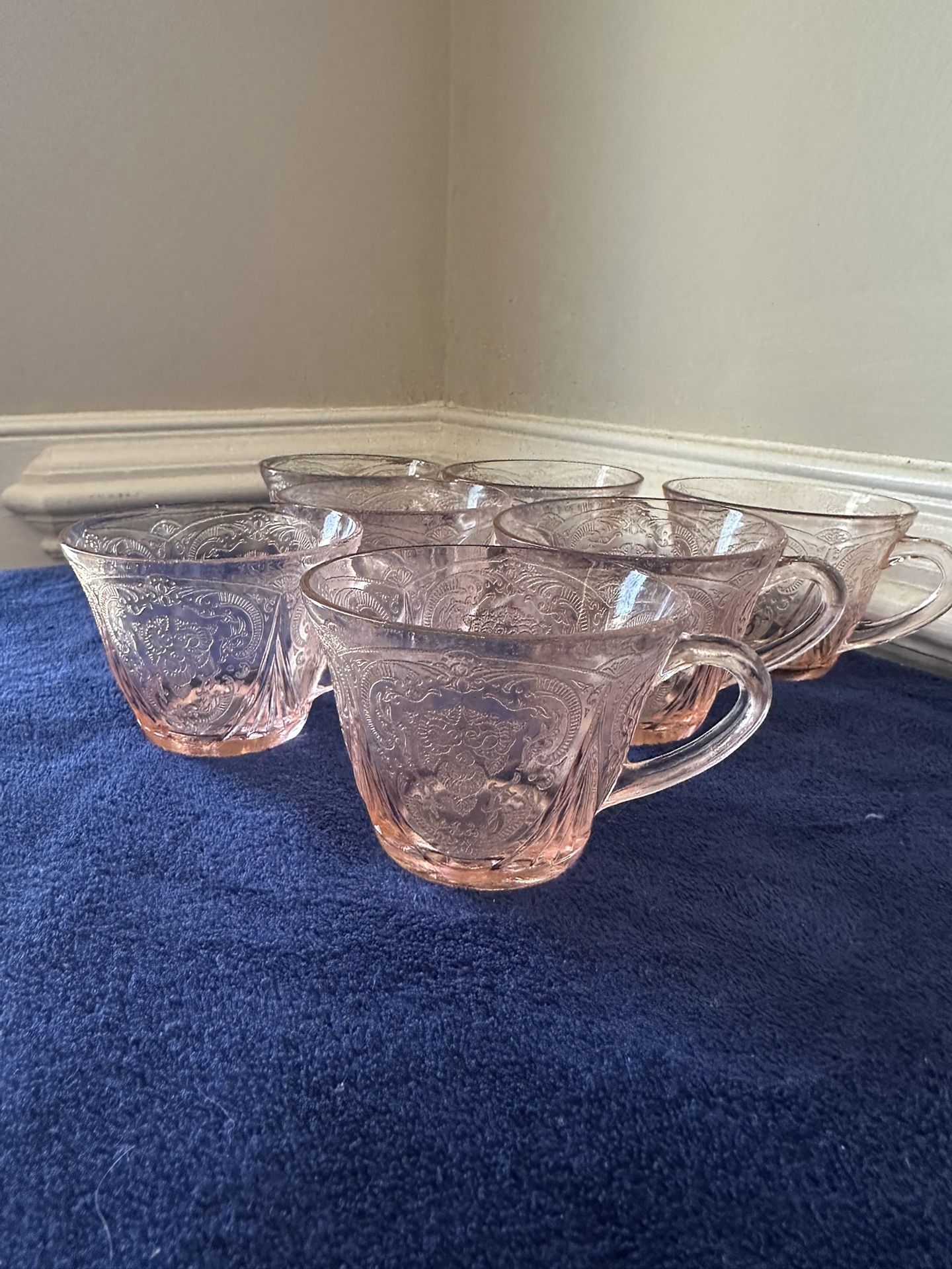Hazel Atlas Pink Depression Glasses Royal Lace Cups 1(contact info removed) . (7)