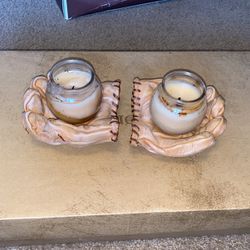 2 Gold Canyon Baseball Gloves Candle Holders