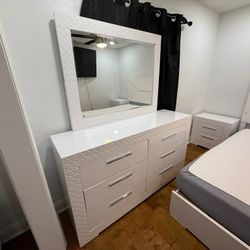 Bed Frame, Matress, Night Stand, Dresser, Small Table 2 Drawers 
