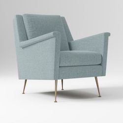 Pair of West Elm Carlo Mid Century Chairs — Discontinued Blue Basketweave