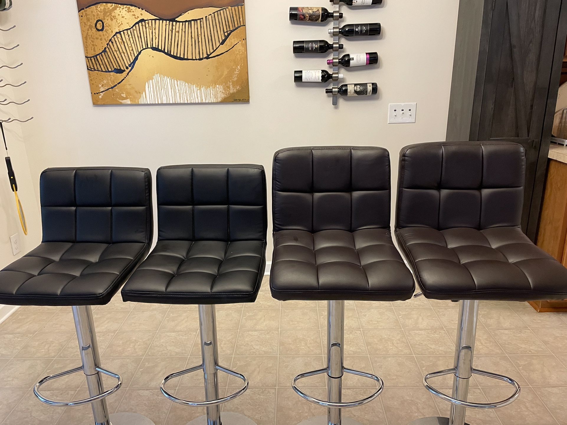 Set of 2 Modern Adjustable Bar Stools - Dark Chocolate & Black