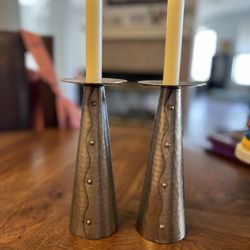 Hammered Cone Pillar Candlestick Holders