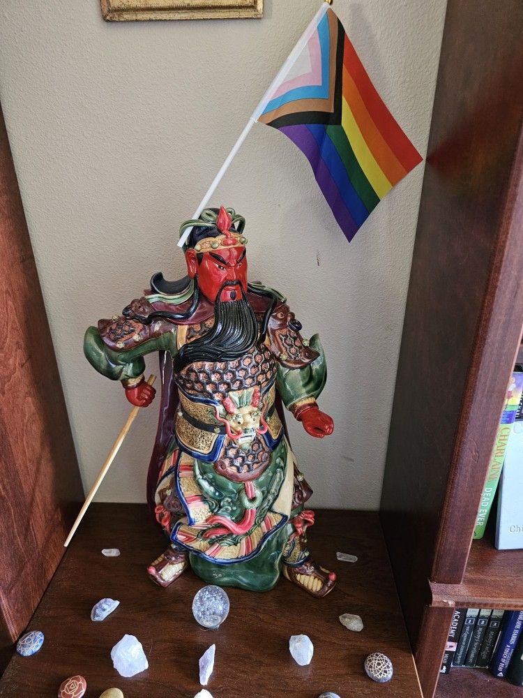 Rare 21" Wucai Porcelain Ceramic Figurine Guan Gong Yu Warrior God Dragon Statue