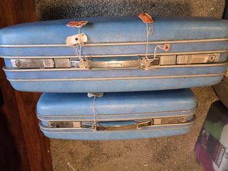Antique Samsonite Sky Blue Suitcase Luggage Pair