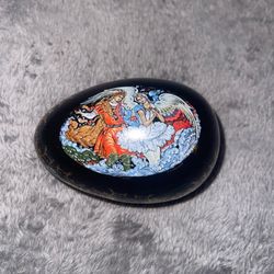 Rare Masters Of Palekh Porcelain Swan Lake Russian Clisonne Egg Music Box WORKS