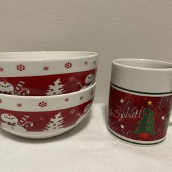 Christmas Holiday Bowls (x2) and Mug (x1)