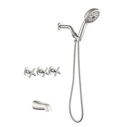 3 Handles Tub Shower Faucet Set with 10 Spray Handheld Shower 4.7 Inch Shower Handheld Shower Tub Kit Wall Mounted Shower System with Tub Spout Brushe