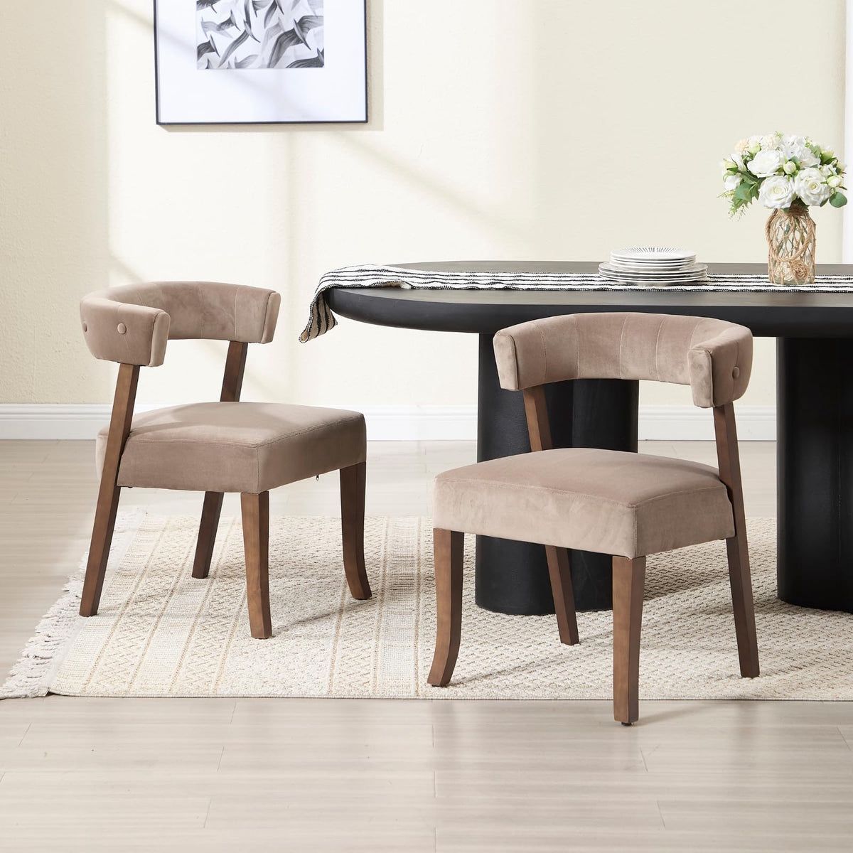 Armless Curved Back Dining Chairs Set of 2