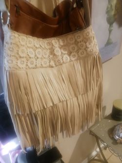 Fringe Handbag with Lace Detail