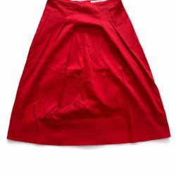 Zara red midi skirt with pleats and pockets Size S